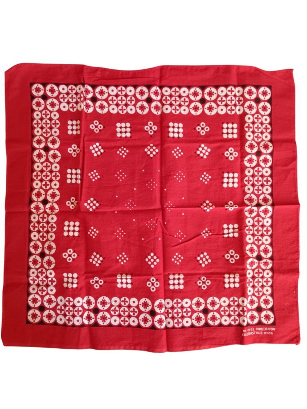 Vintage Hanky Bandana Cowboy Red 100% Cotton USA Geometric Colorfast Biker